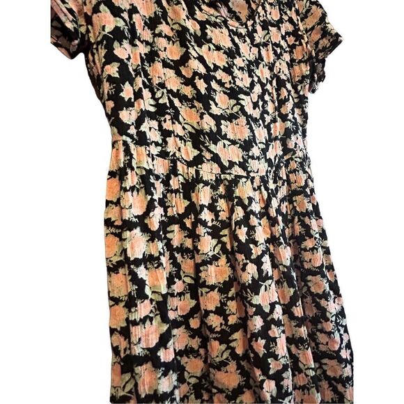 Floral Midi Dress Black Pink‎ Short Sleeve Casual Spring Summer - Picture 3 of 4